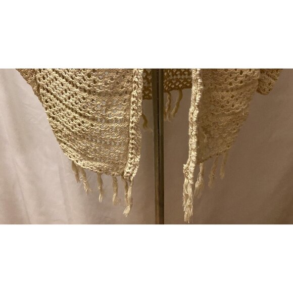 Wrangler Womens Small Open Knit Boho Sweater  Beige Fringe Bohemian Crochet - Picture 4 of 13